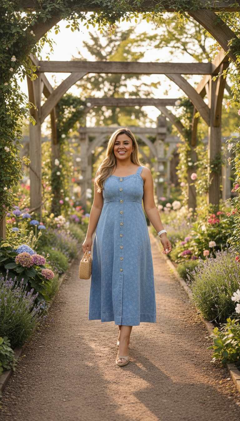 Vestido de Mezclilla Ligera de Tirantes Estampado de Flores